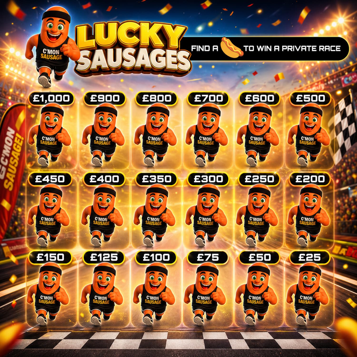 LUCKY SAUSAGES. WIN A PRIVATE RACE!