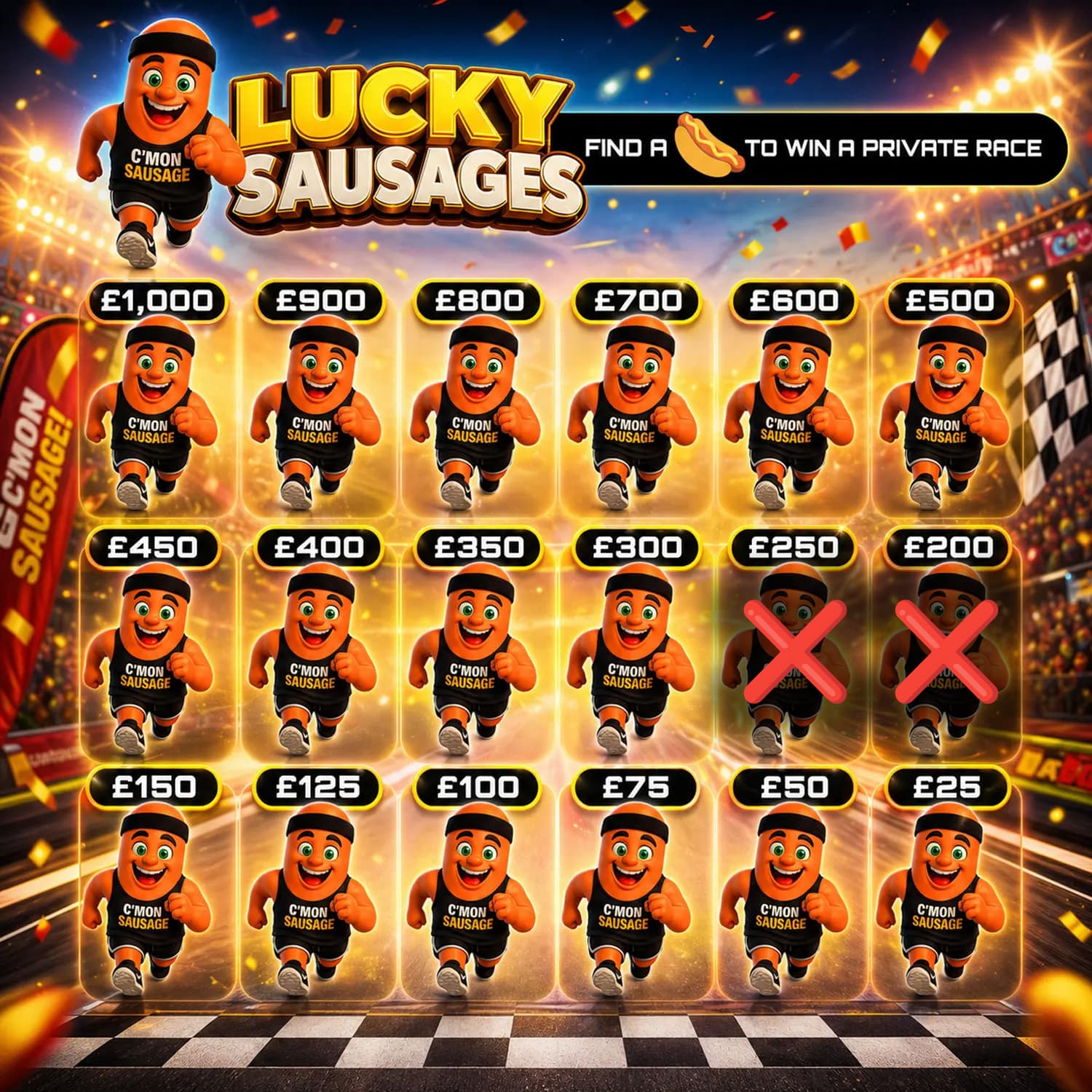 LUCKY SAUSAGES. WIN A PRIVATE RACE!